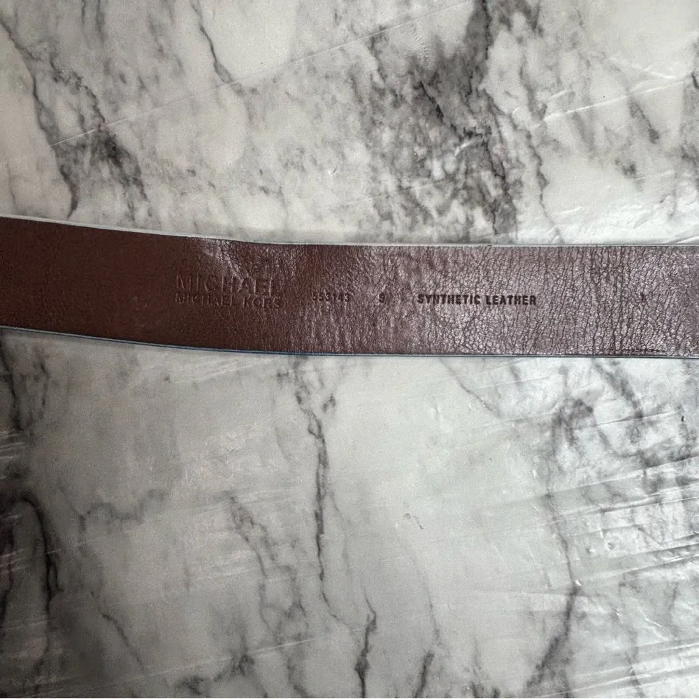 Michael Kors MK logo white gold buckle belt size small faux leather